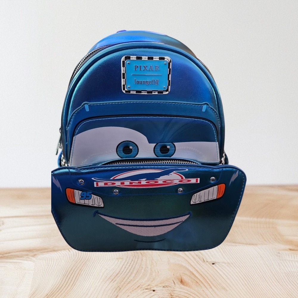 Loungefly Disney Pixar Cars Dinoco Lightning McQueen Metallic Mini Backpack New